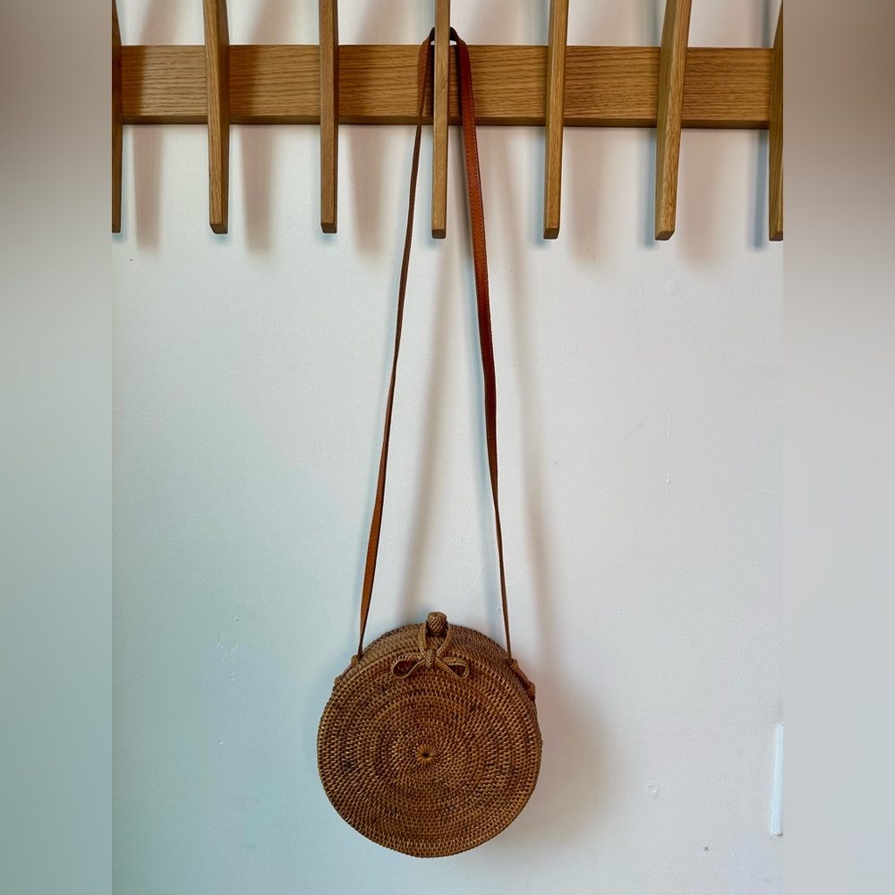 Cleobella Tan Woven Crossbody Bag, Bali Marketplace Cantina